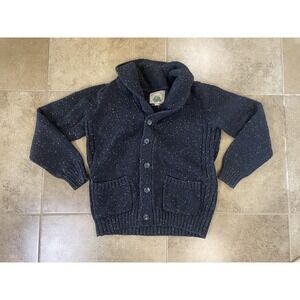 O' Hanlon Mills Sweater Men Sz M Cowl Navy Blue Aztec Cardigan Pockets Zip Knit
